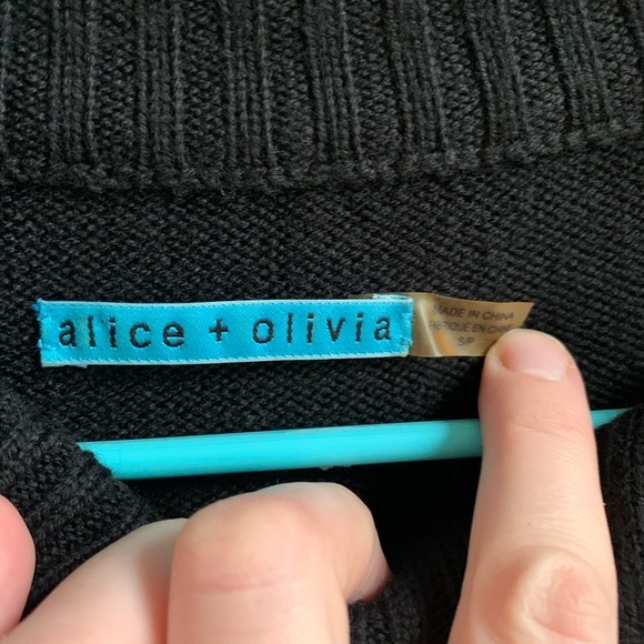 Alice + Olivia Black Long Sleeve Dress with Fur Cuffs - Picture 2 of 5